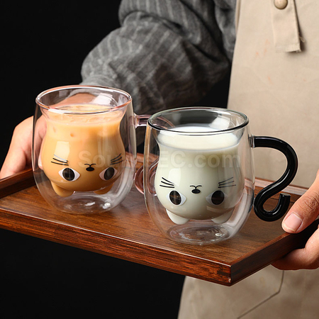 Customization Cat Double-walled Glass Cup Promotional Products
