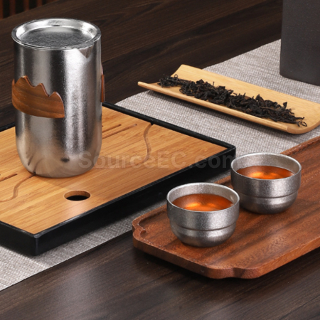 Customization Pure Titanium Double-Walled Teapot And Four-Cup Tea Set Promotional Products