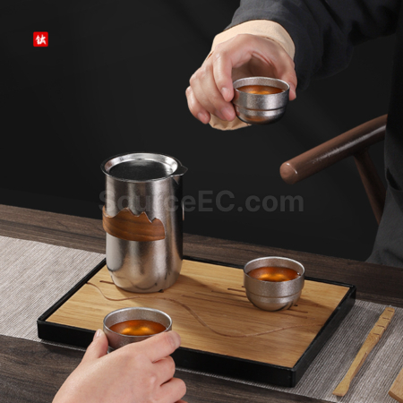 Customization Pure Titanium Double-Walled Teapot And Four-Cup Tea Set Promotional Products