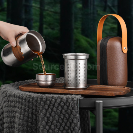Customization Pure Titanium Double-Walled Teapot And Four-Cup Tea Set Promotional Products