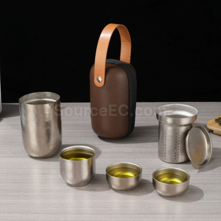 Customization Pure Titanium Double-Walled Teapot And Four-Cup Tea Set Promotional Products