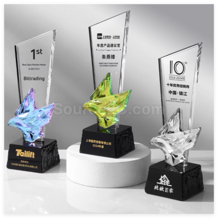 Customization Colorful Flying Dove Crystal Trophy Promotional Products