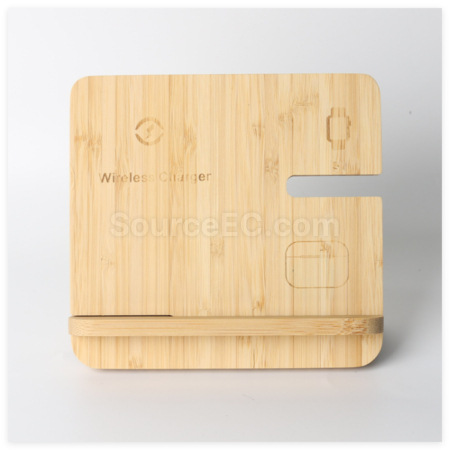 Customization Bamboo And Wood Three-In-One Wireless Charging Stand Promotional Products