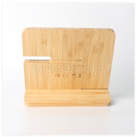 Customization Bamboo And Wood Three-In-One Wireless Charging Stand Promotional Products