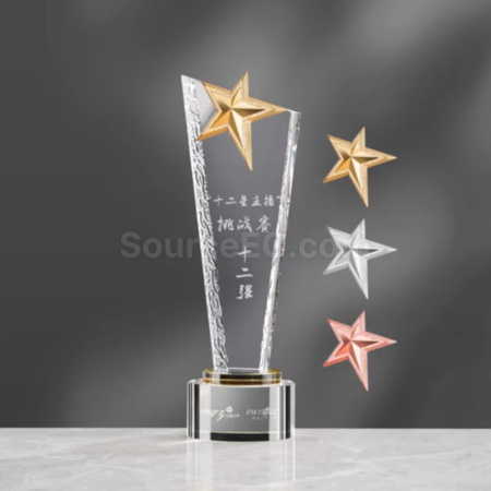Customization Gold/Silver/Bronze Star Crystal Trophy Promotional Products