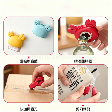 Customization 3-in-1 Crab Bottle Opener, Can Opener and Scissors, Magnetic Refrigerator Sticker Promotional Products