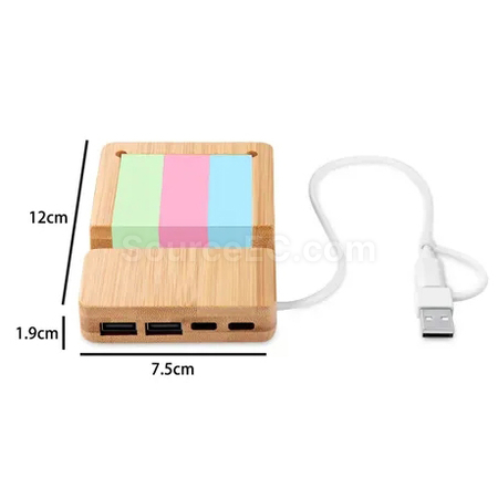 Customization Bamboo Desk Organizer & Phone Stand with USB Type-C Hub Port Promotional Products