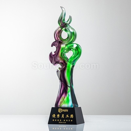 Customization Green Purple Colorful Crystal Trophy Promotional Products