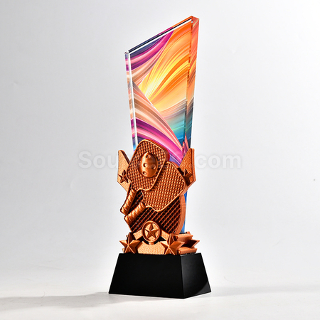 Customization Pickleball Themed Color Printed Crystal Trophy Promotional Products