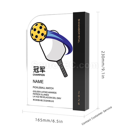 Customization Pickleball Themed Color Printed Crystal Trophy Promotional Products