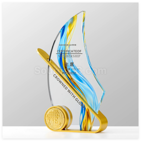 Customization Sailing Ship Crystal Metal Trophy Promotional Products