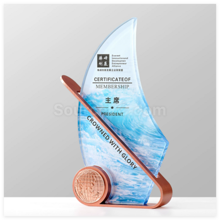 Customization Sailing Ship Crystal Metal Trophy Promotional Products