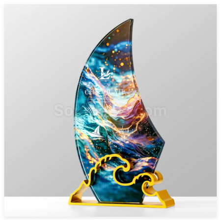 Customization Sailing Ship Crystal Metal Trophy Promotional Products